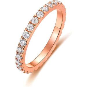 Cubic Zirconia Eternity Rose Gold Plated Band for Women Stackable Ring